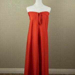 Handmade Strapless Maxi Dress Orange Tie-Front | Boho Vacation Style (Size M?)